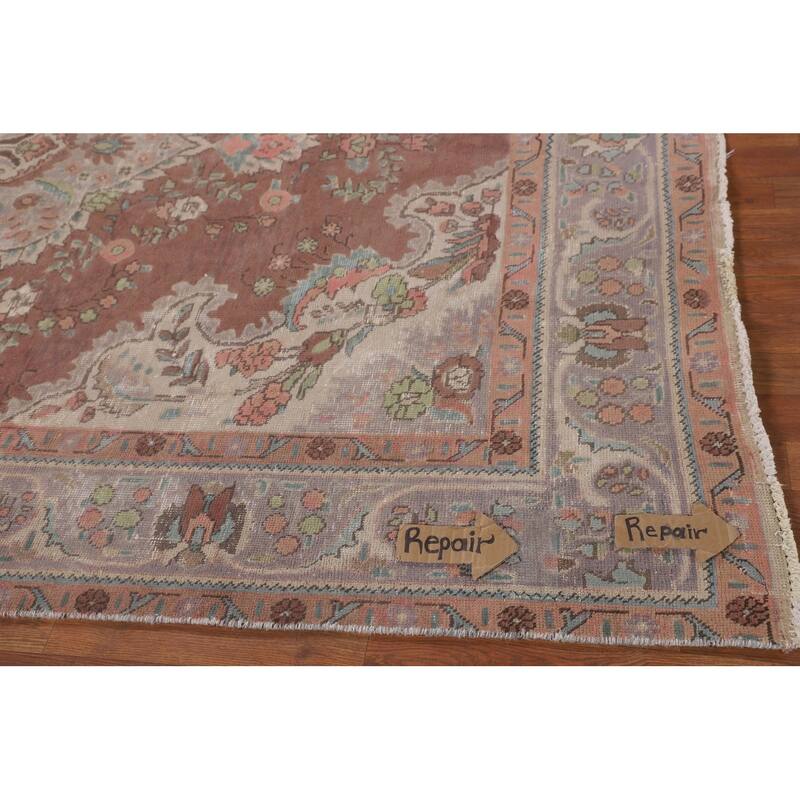 Vintage Tabriz Persian Vintage Area Rug Handmade Brown Wool Carpet - 6'8"x 10'0"