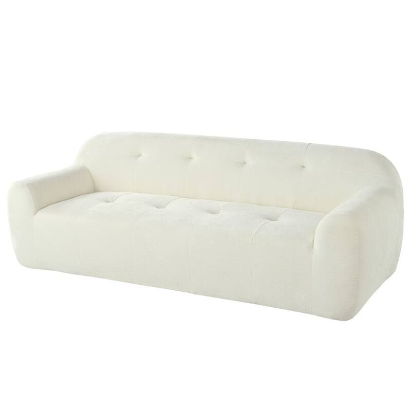85.8" Wide Chenille Fabric 3-Seater Sofa with Tufted Style, Full Sponge Compression Design, with Powder-Free Foam