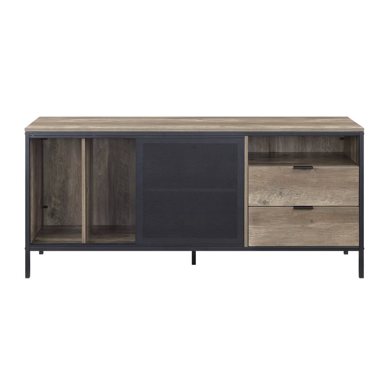 Industrial Oak TV Stand with Metal Frame and Multiple Storage Options