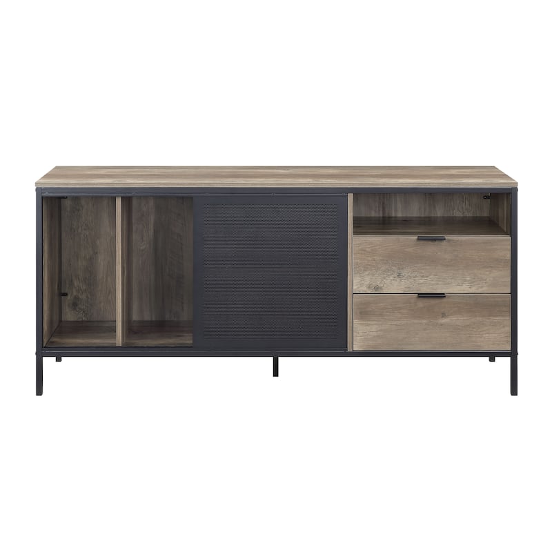 Oak 63" Industrial TV Stand with Drawers & Shelf for TVs Up to 60"