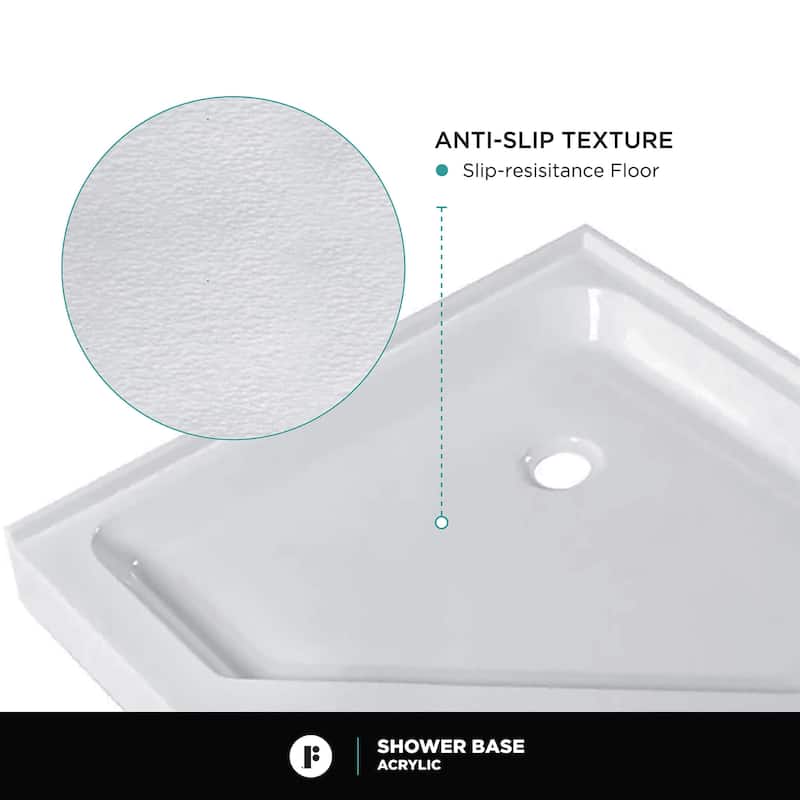 Neo Angle, Acrylic Shower Base with Compatible Glass Frameless Shower Enclosure