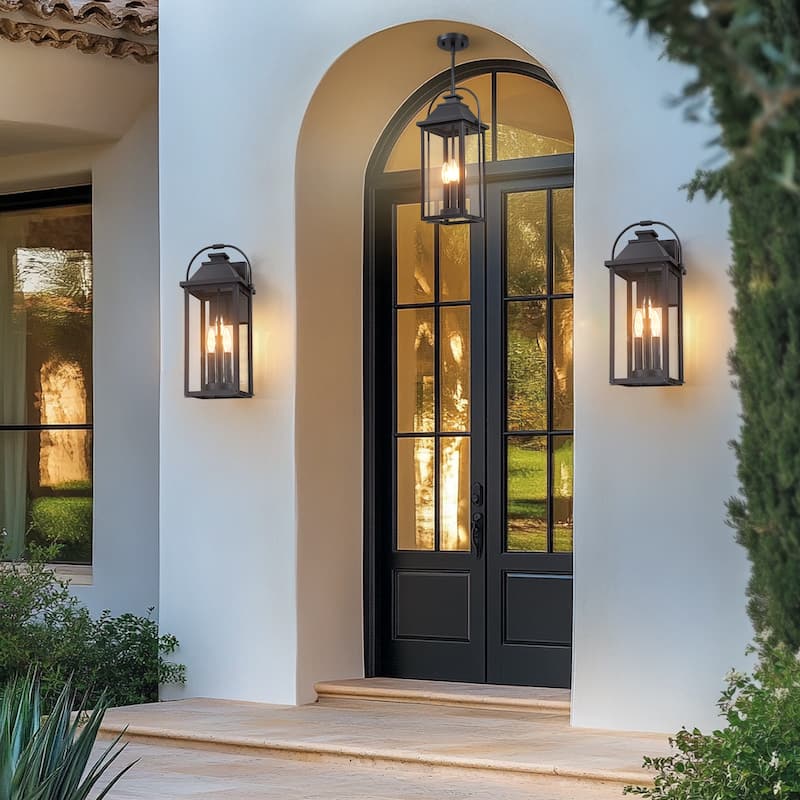 Brits 3-Light Black Outdoor Pendant Light - 18.7 in. H