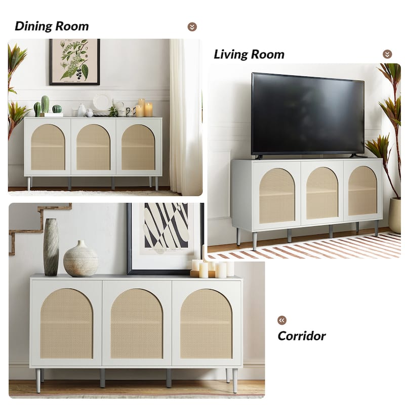 Ulysses Farmhouse Storage Rattan Sideboard with Adjustable Shelves by HULALA HOME