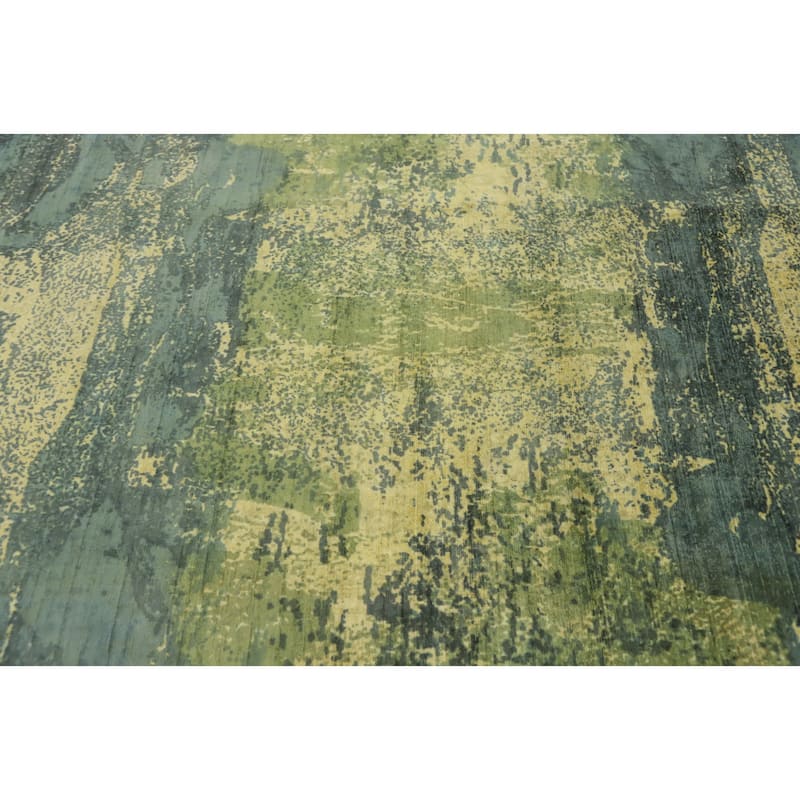 Hand-knotted Modern Silk Green Abstract Area Rug Oriental Carpet - 8' 0'' X 4' 10''