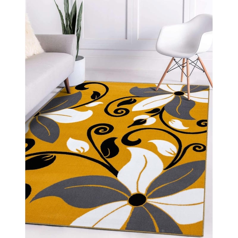 LUXE WEAVERS Modern Floral Area Rug, Medium Pile, Stain-Resistant Rug - 8' x 10' - Yellow