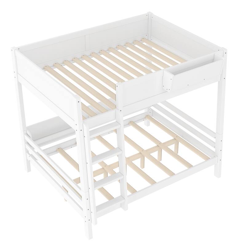 Wood Bunk Bed with Storage Shelves and Bookshelf, Ladder & Guardrails, Detachable Design