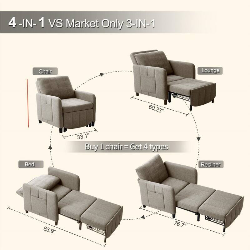 84" 4-in-1 Pull Out Recliner Chair Bed Sleeper Sofa Bed