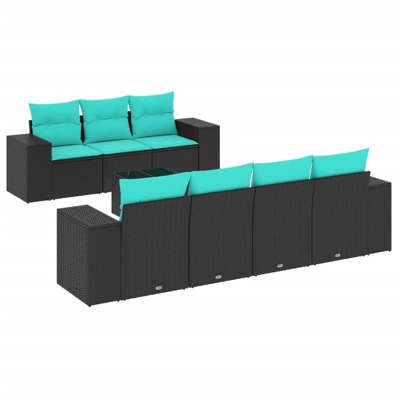 vidaXL 8 Piece Patio Sofa Set with Cushions Black Poly Rattan - 21.7" x 24.4" x 27.2"
