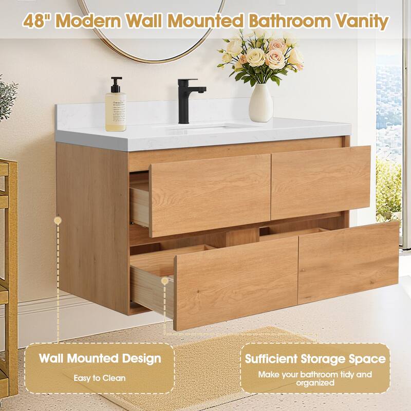 Sylphar 48 in. Toffee Oak Bath Vanity with Undermount Sink, 3 Top Options