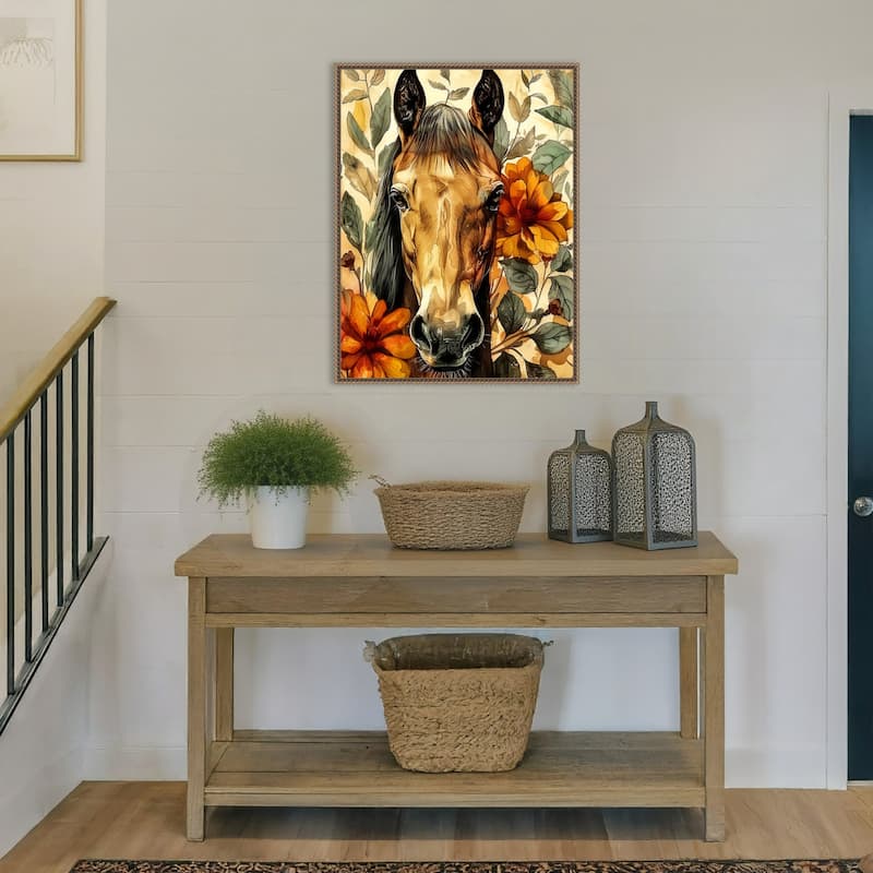 Horse in Flowers by Justyna Jaszke Framed Canvas Wall Art