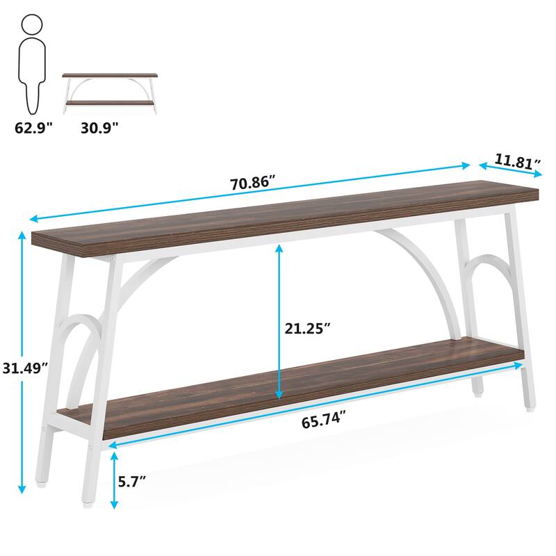 70.8” Extra Long Console Table, Narrow Sofa Tables with 2 Tier Storage Shelves