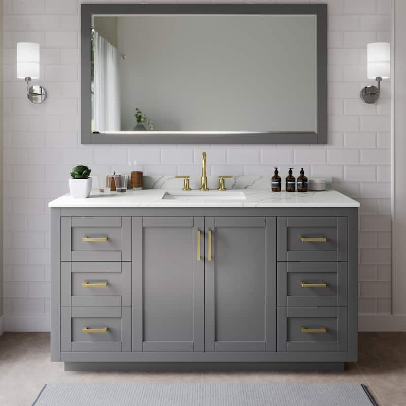 Wyndham Collection WCF292966S-QTZ-US3MXX Miranda 66" Free Standing - Dark Gray / Giotto Quartz Top / Brushed Gold