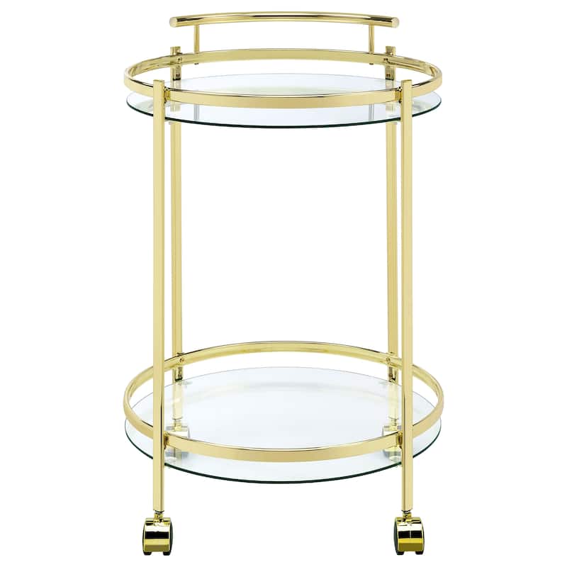 Chrissy 2-Tier Round Glass Shelf Metal Bar Cart