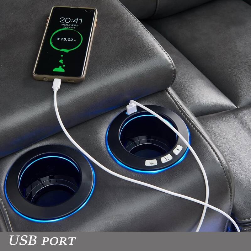 Power Reclining Sectional Sofa Couch with LED Light Recliner Faux Leather L-Shaped Cup Holder,USB Port for Living Room Black