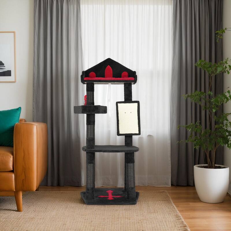 49" Gothic Cat Tree with Throne Bed and Coffin Perch Scratching Posts and Hanging Toy for Cats
