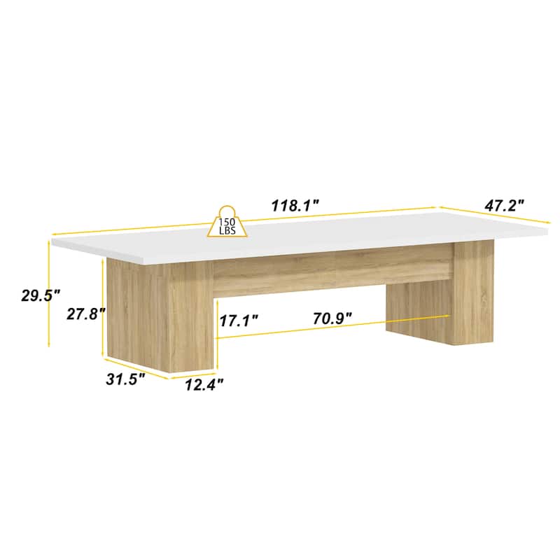 Extra Long Wood Rectangular Dining Table Meeting Table,Oak & White - 126"L