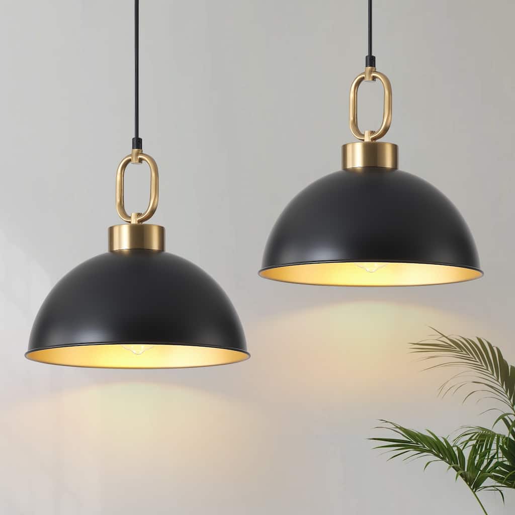 Starsky 1-light Mid-century Modern Industrial Farmhouse Black Dome Single Pendant Light set of 2