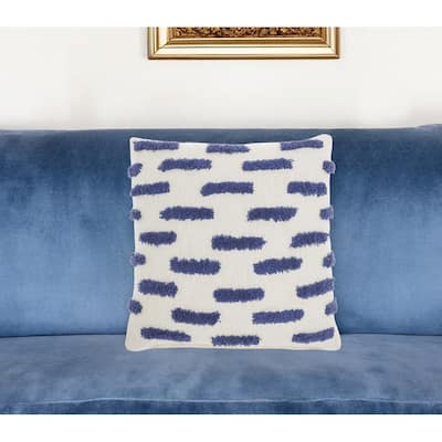18" Blue and White Geometric Cotton Throw Pillow
