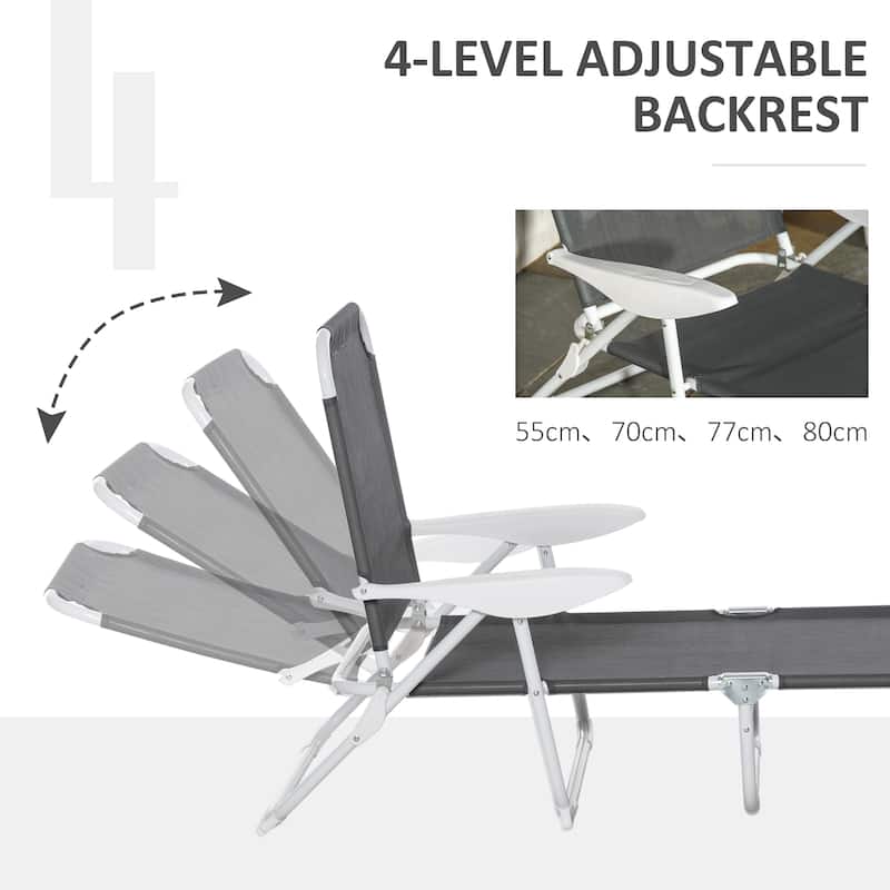 Outdoor Folding Chaise Lounge, 4-Position Reclining Back, Armrests, Metal Frame and Mesh Fabric for Beach, Yard, Patio
