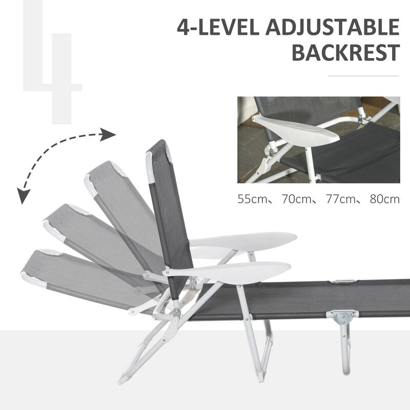 Outdoor Folding Chaise Lounge with 4-Position Reclining Back, Armrests, Metal Frame & Mesh Fabric