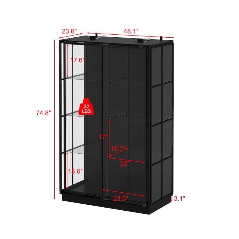 Modern Glass Curio Display Cabinet 4 Tier Display Case With lights & Doors