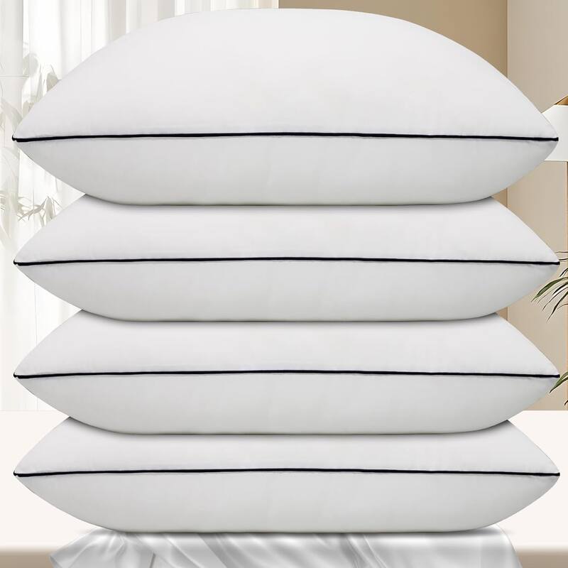 1pc Hypoallergenic Gray Edged 100% Cotton Standard Hotel Pillow, Easy Care
