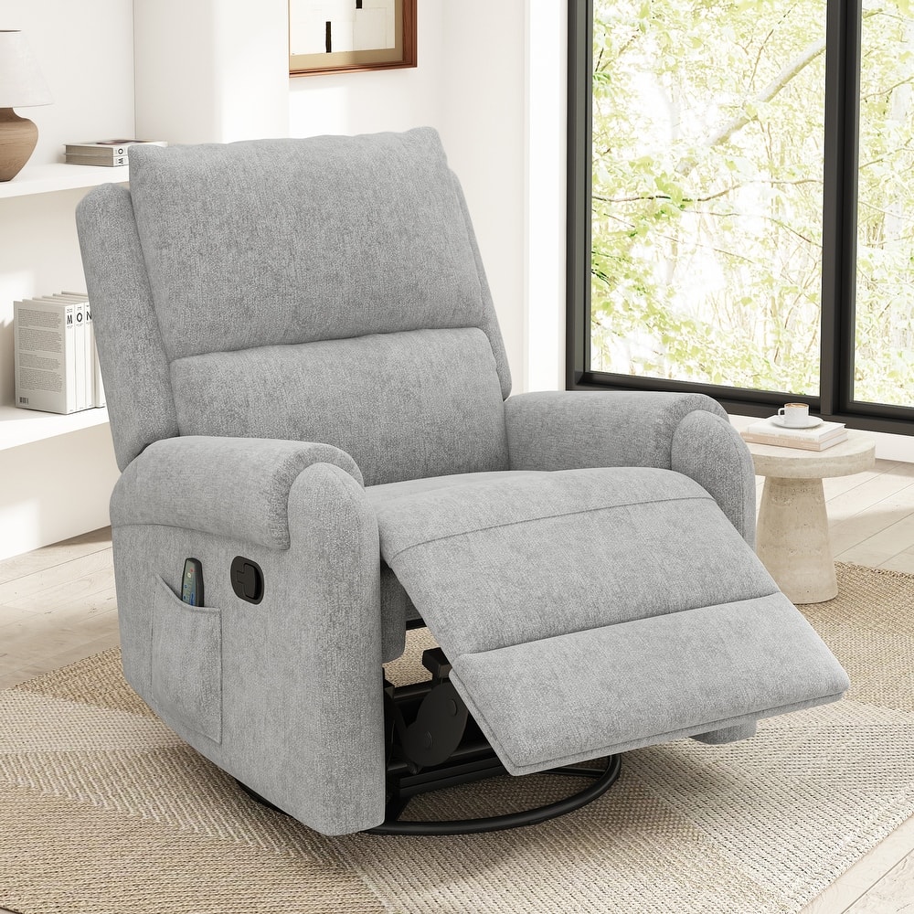 Christopher Knight Home - Solara Upholstered Swivel Rocker Recliner Chair with Massage and Side Storage Pocket
