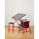 preview thumbnail 4 of 7, Height-adjustable drawing table, cross legged base with 3 drawers, with stool, black + red