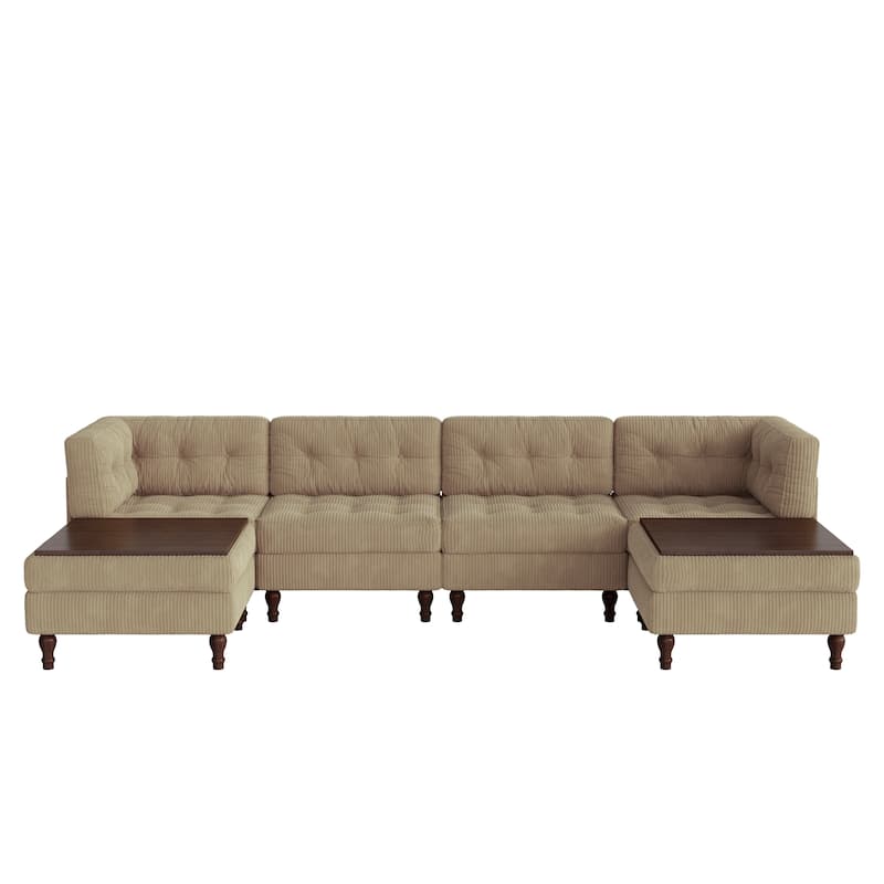 Oversized Modular Sectional Corduroy Fabric Tufted Sofa