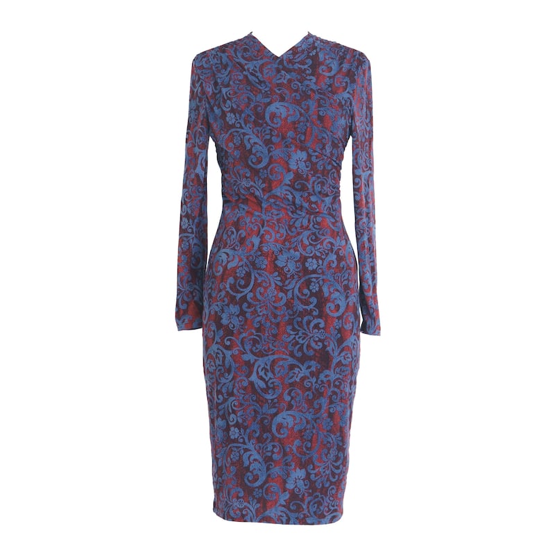 Connected Apparel Brocade Floral Print Dress - Merlot - 12