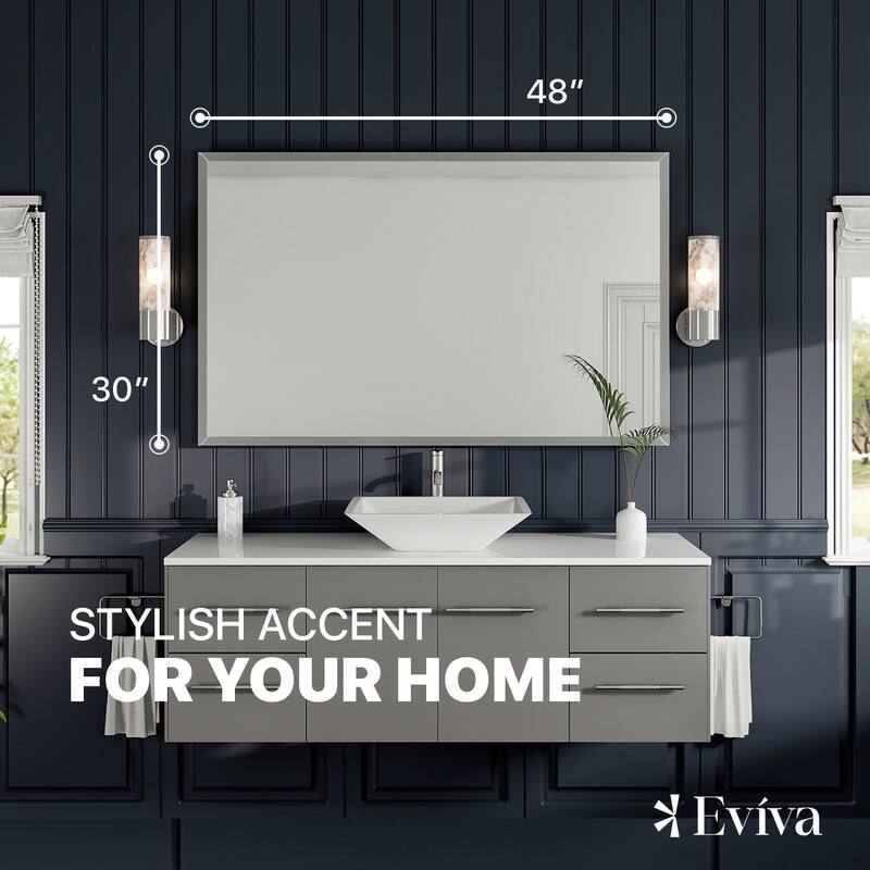 Eviva Vista 48" x 30" Rectangular Brushed Nickel Metal Framed Mirror - Brushed Nickel