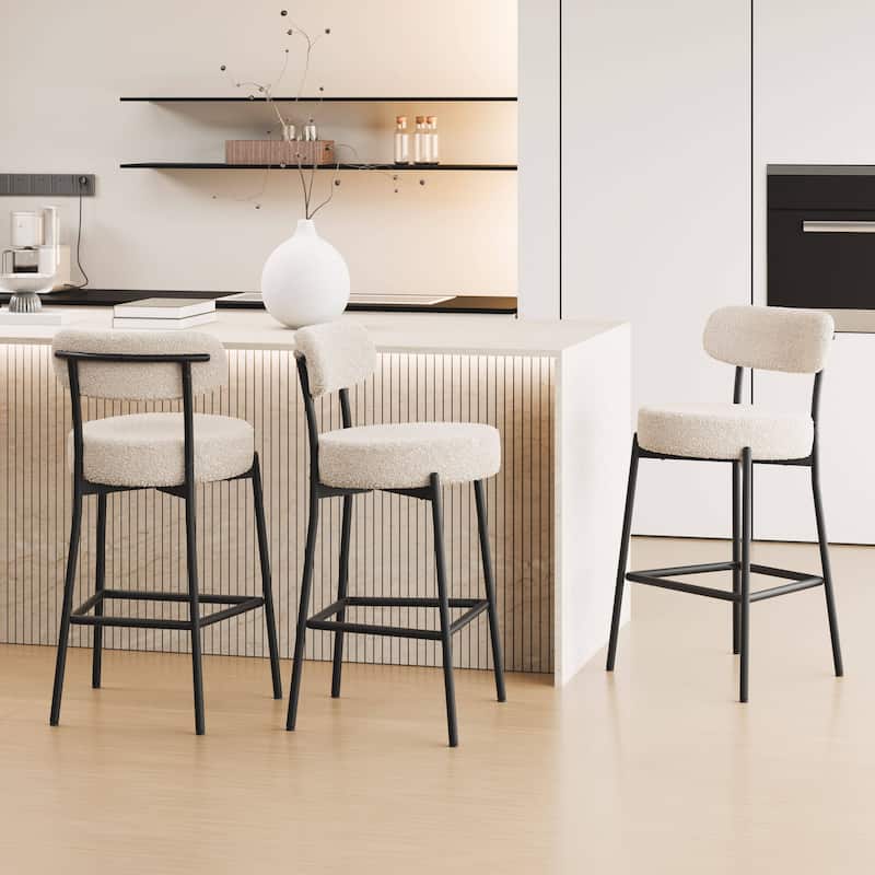 XINMICS 27 Inches Boucle Counter Height Bar Stools with Back