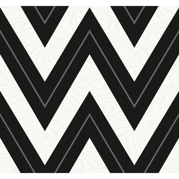 slide 2 of 3, Seabrook Designs Simonette Chevron Faux Unpasted Wallpaper 27 in. W x 27 ft. L - Onyx & Ivory