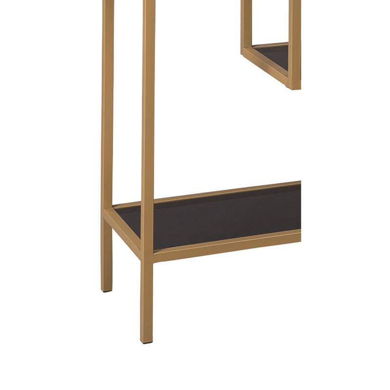 Metal Frame Bookcase with 5 Tiered Display Glass Shelves, Gold and Black - 70 H x 12 W x 36 L