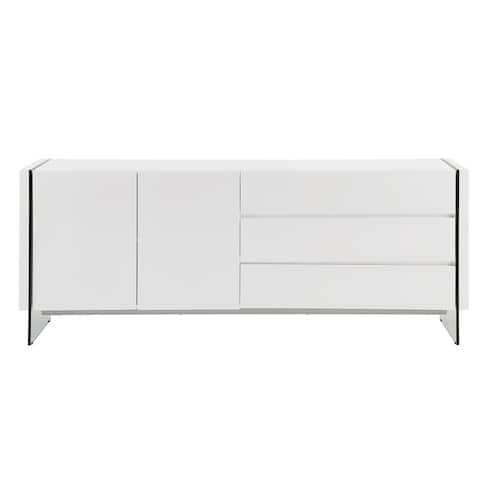 IL VETRO buffet-server in high gloss white lacquer with clear glass.