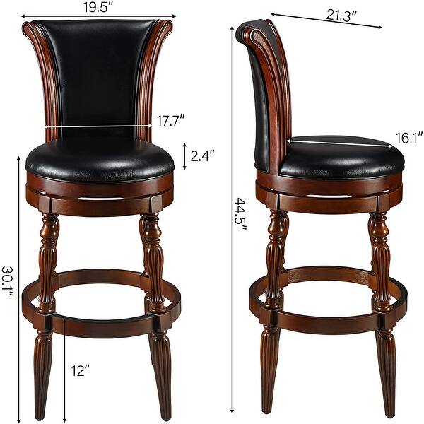 dimension image slide 2 of 6, Solid Wood Swivel Bar Stool Carved Hardwood Rotatable Pub Height Stools