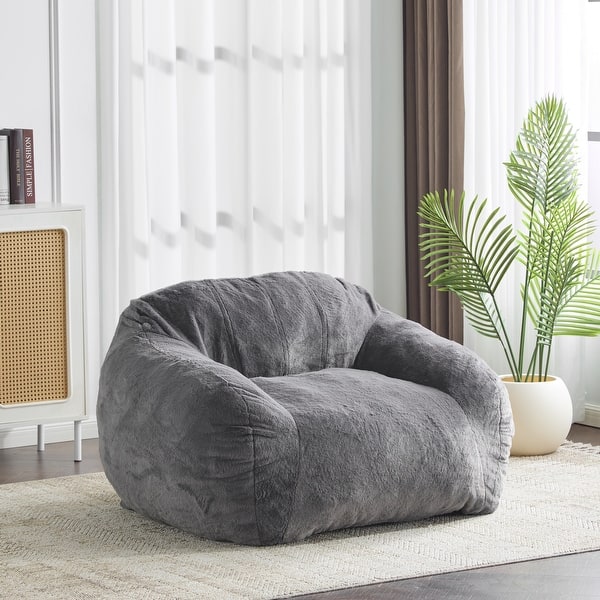 slide 2 of 13, Christopher Knight Home- Emma Faux Fur Foam Bean Bag Chair Gray