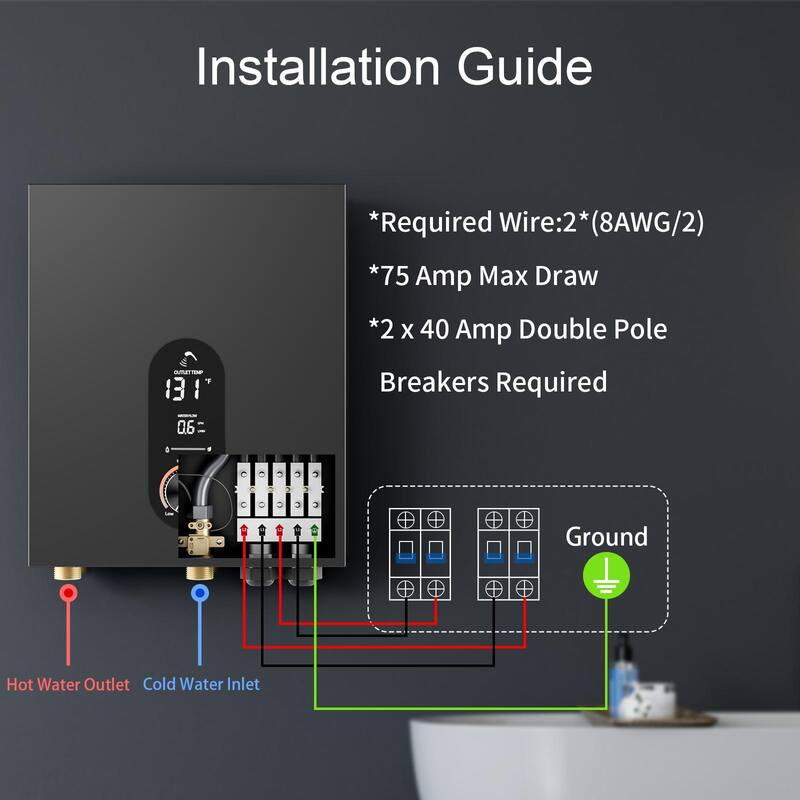 18KW Tankless Electric Water Heater, On Demand Instant Hot Water Heater with LED Temperature Display, 240V Wall Mounted