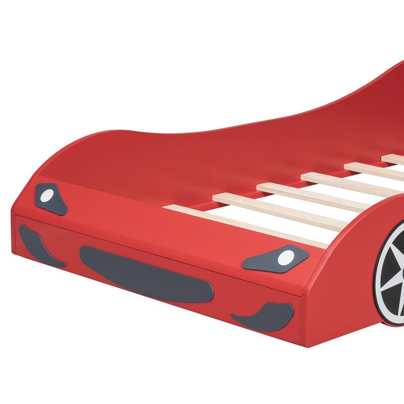 Wood Twin Size Race Car Shaped Platform Bed with LED
