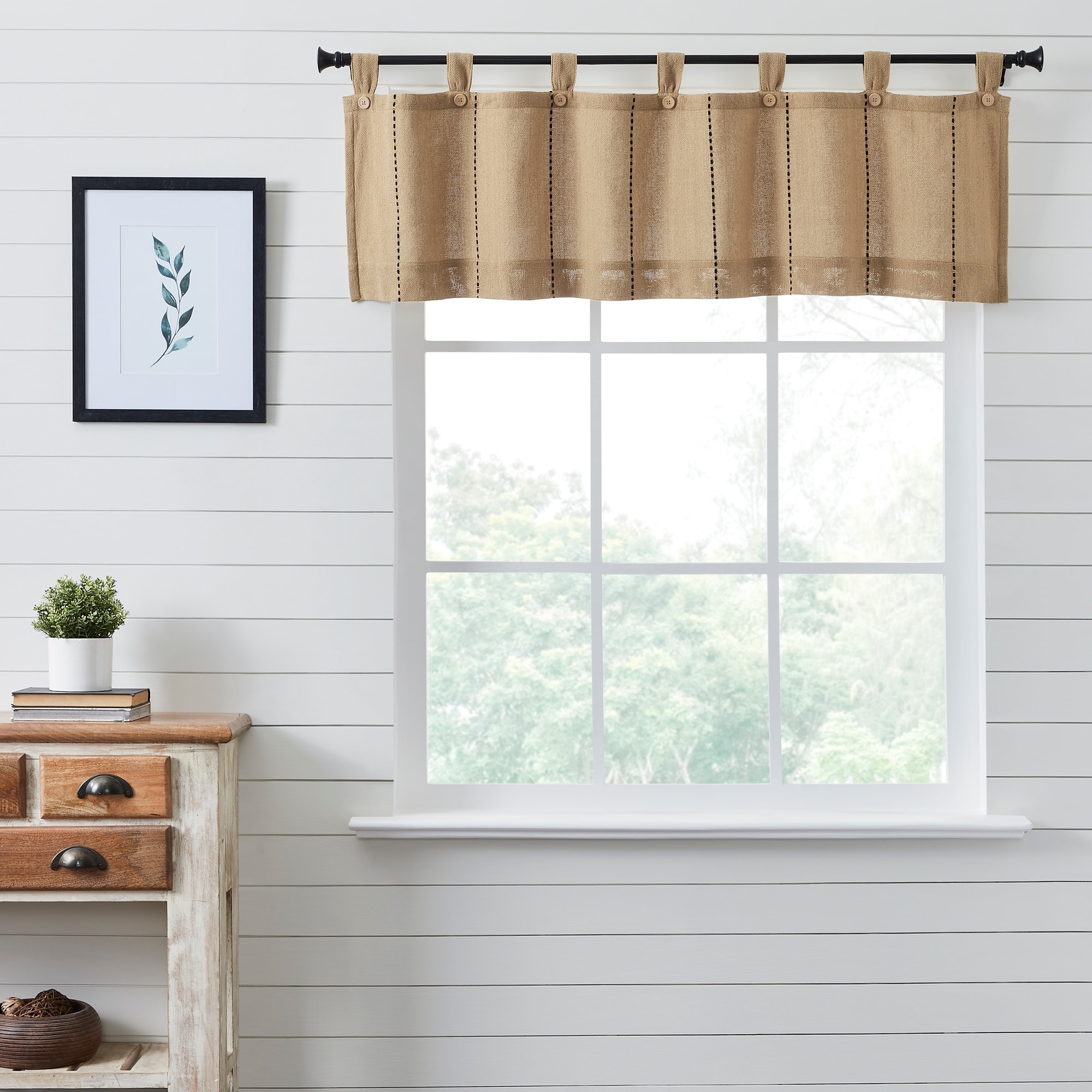 Stitched Burlap Natural Valance 16x60 - M