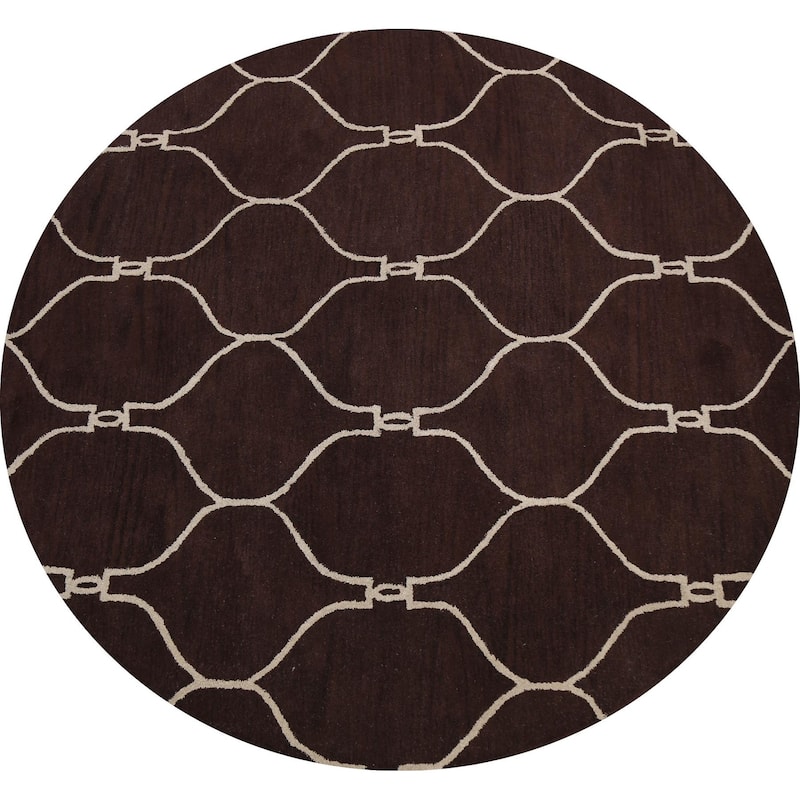 Trellis Brown Contemporary Oriental Area Rug Hand-tufted Wool Carpet - 8'0" x 8'0" Round