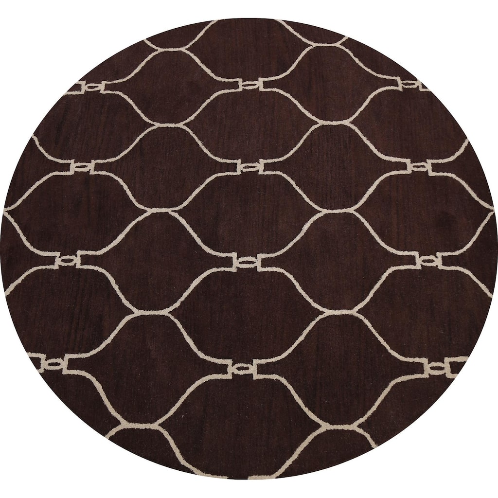 Trellis Brown Contemporary Oriental Area Rug Hand-tufted Wool Carpet - 8'0" x 8'0" Round