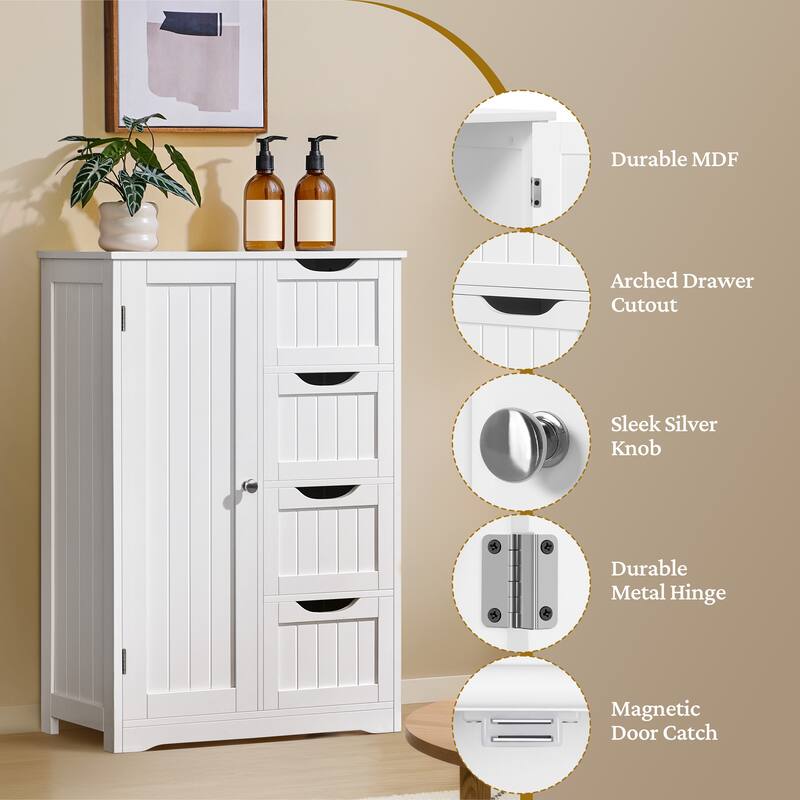 Yaheetech 4-Tier Wooden Bathroom Floor Cabinet for Bathroom Kitchen Bathroom, Livingroom