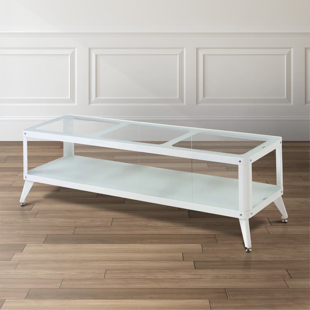 Hind Modern Metal Glass Top 1-Shelf TV Console by Furniture of America