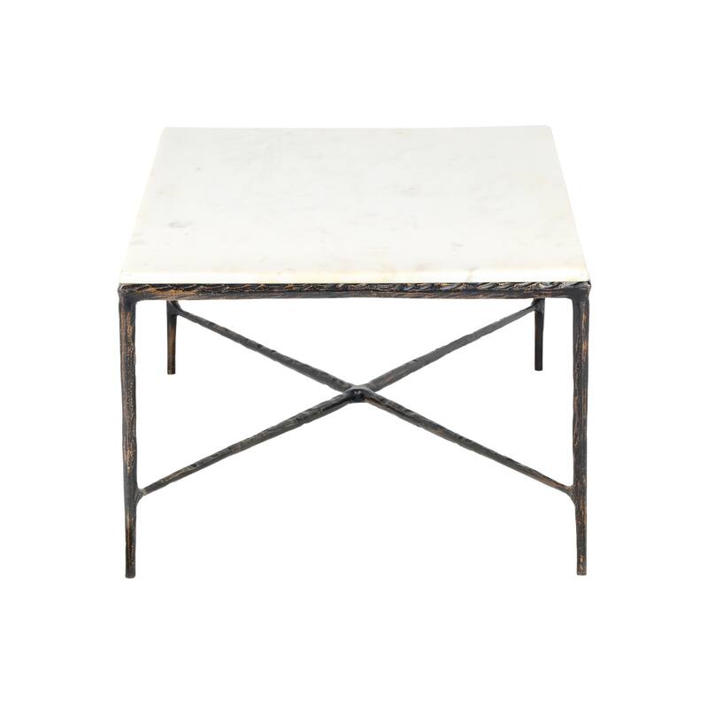 HomeRoots 28" White And Brown Genuine Marble And Aluminum Metal Coffee Table - 28' X '18' X '52