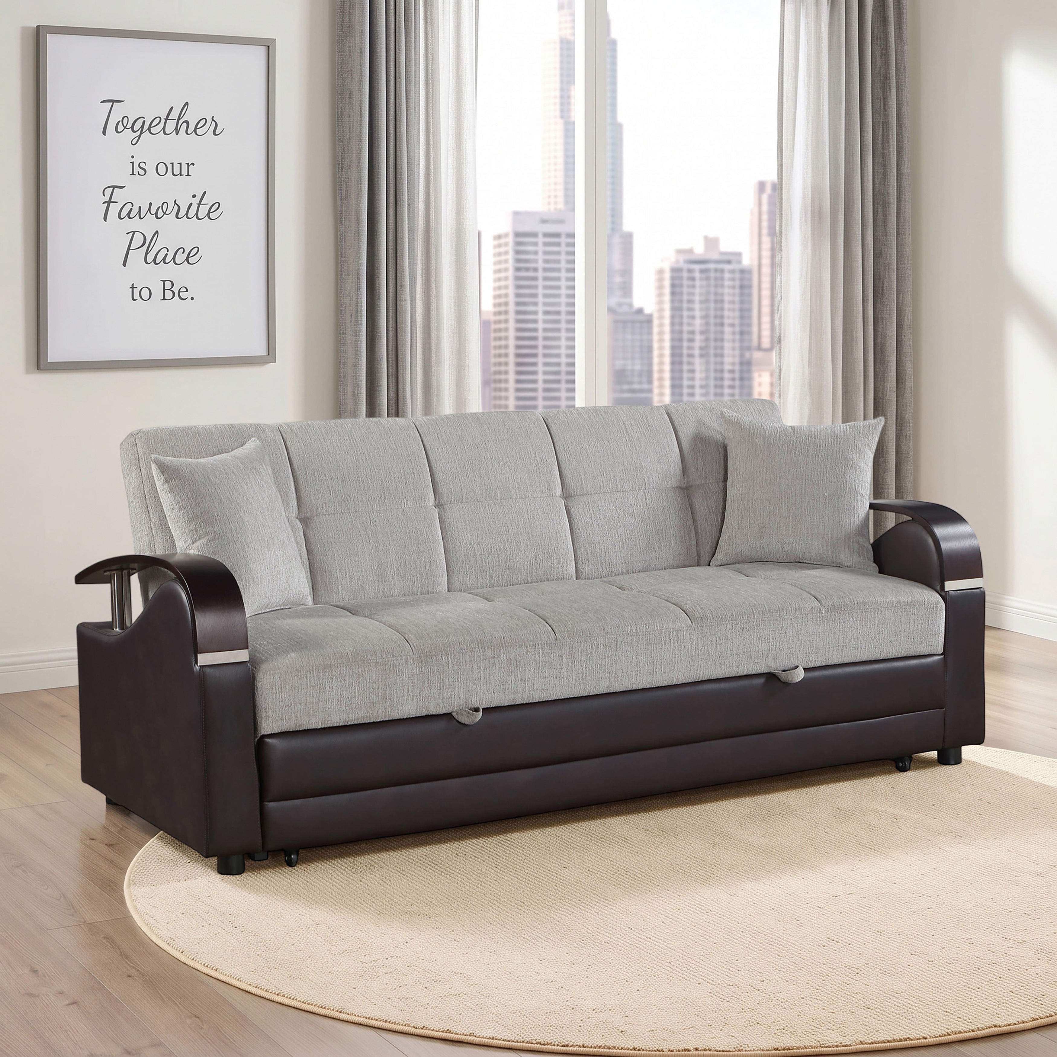Nora 88" Dual Fabric Sofa with Pull-out Bed and Click Motion Back