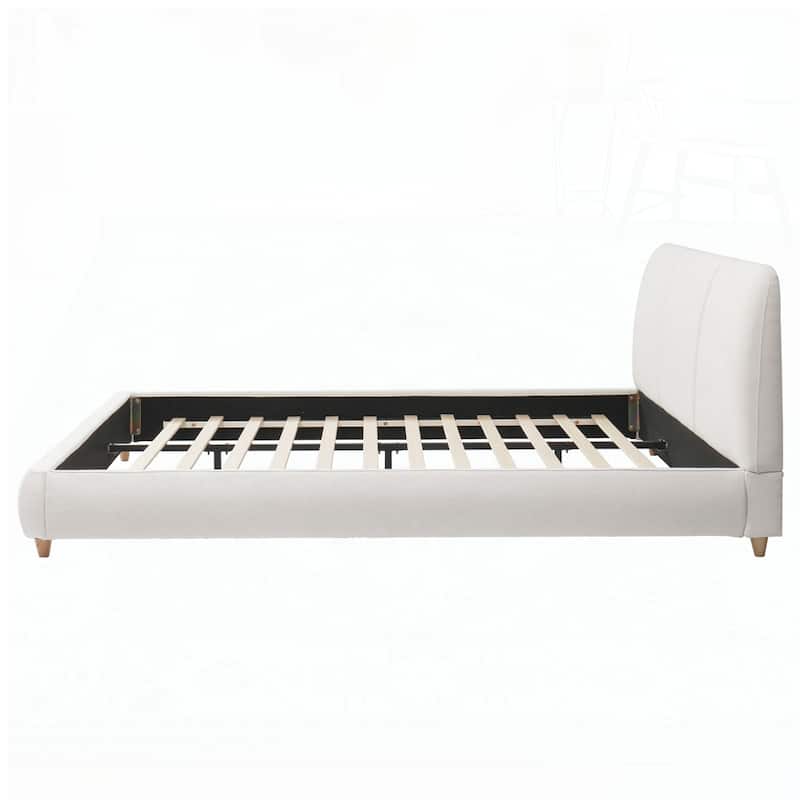 Upholstered Bed Frame with Linen Fabric and Solid Wood Legs