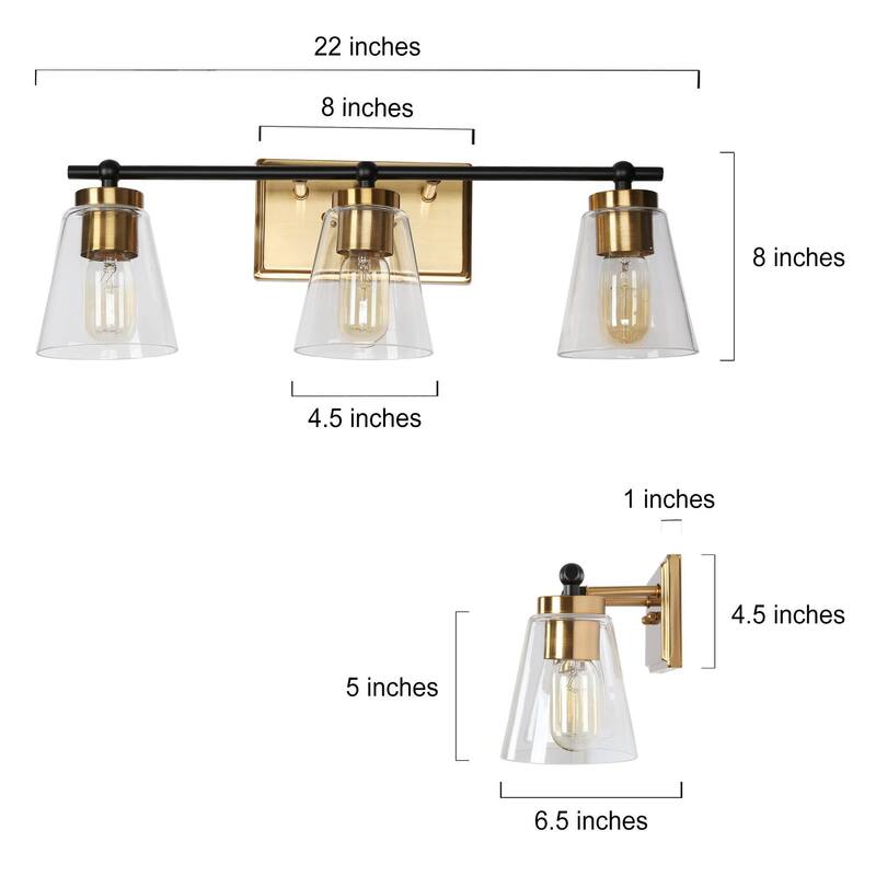 Modern 3/4-Light Black Gold Bathroom Vanity Lights Cone Glass Wall Sconce