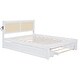preview thumbnail 11 of 15, Queen Size Bed Frame w/ Rattan Headboard & Sockets Wooden Platform Bedframe w/ Trundle & Storage Drawers, Noise-Free-White