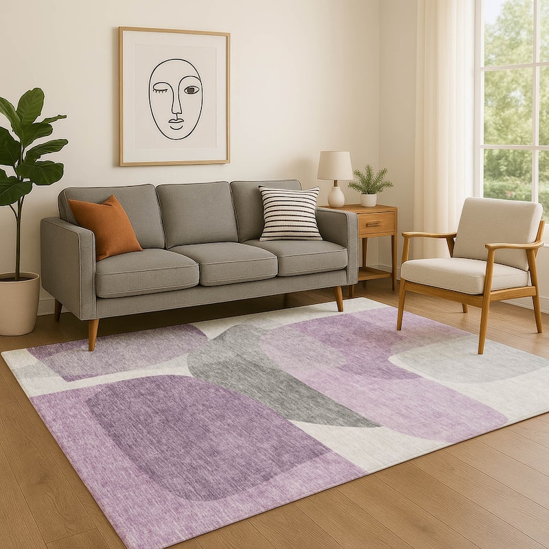 Premium Washable Super Soft Contemproary Retro Mayfield Rug - Purple - 10' x 14'